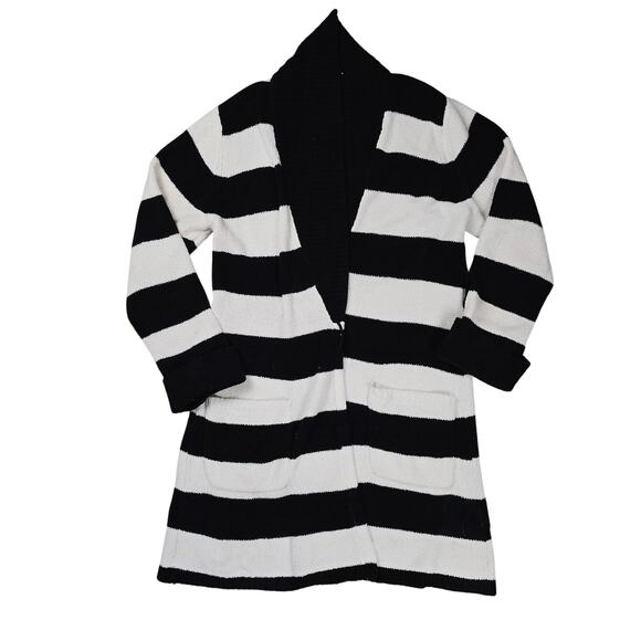 Betsey Johnson Sweater Small Striped Heart Chunky Knit Open Front - Picture 1 of 4